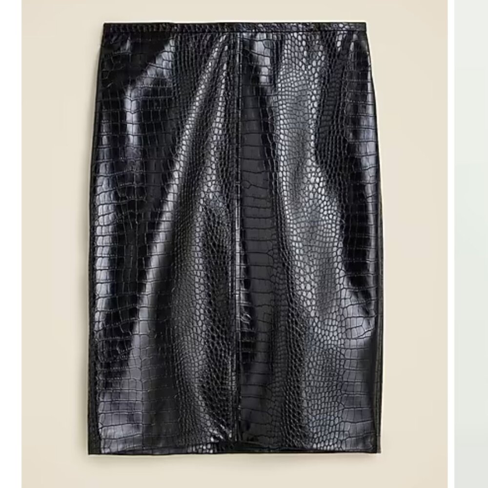 J. Crew Womens Pencil skirt in Croc-embossed Faux Leather Black